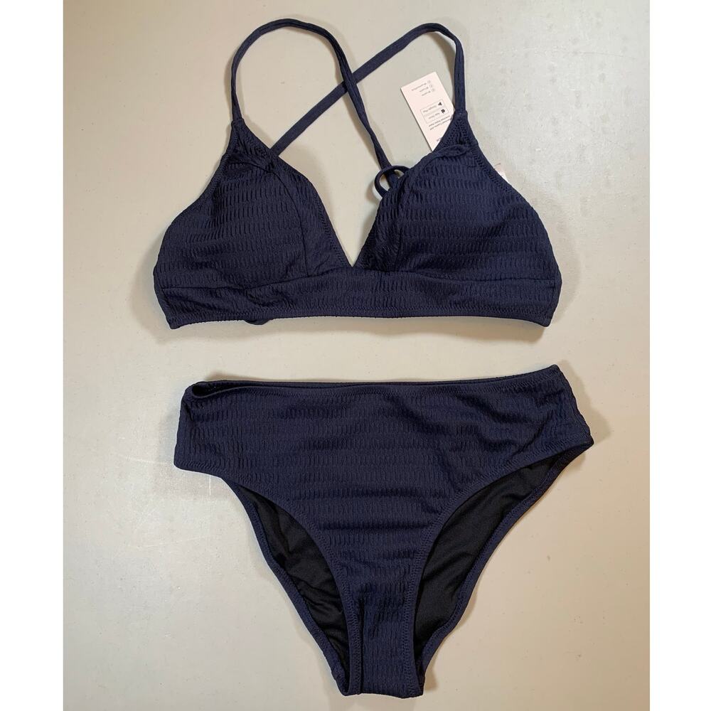 NWT Cupshe Navy Ribbed Cross Back Bathing Suit Size Small